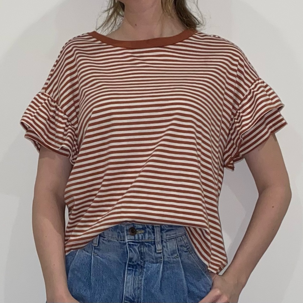 Striped Madewell Flutter-Sleeved Tee